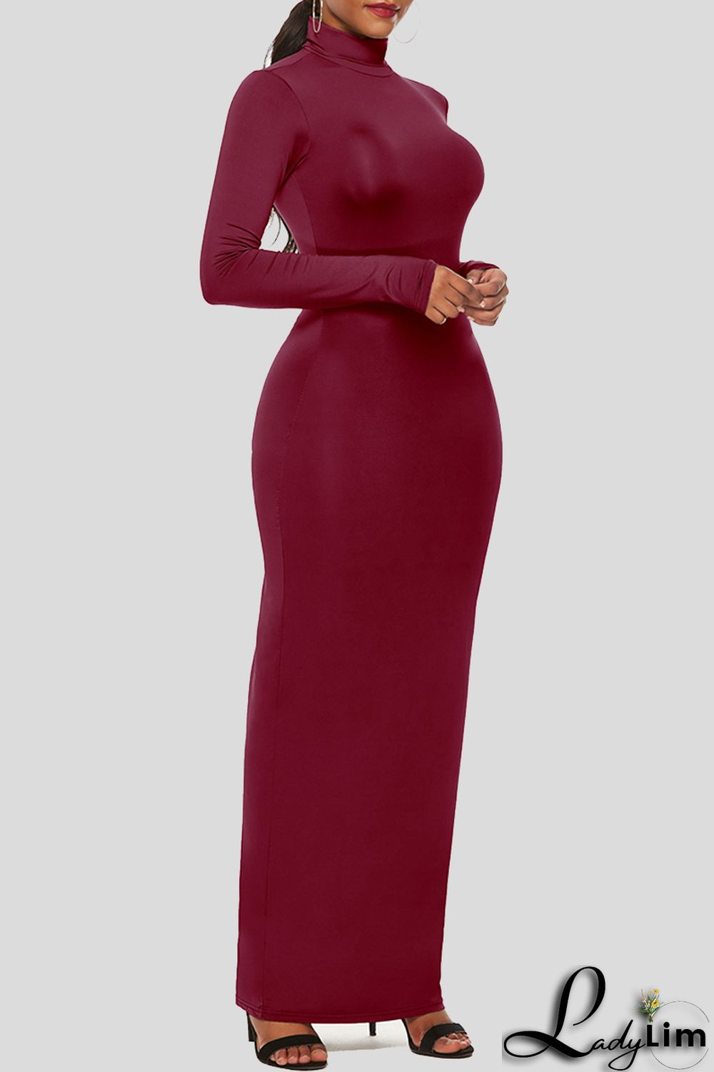 Black Fashion Casual Solid Basic Turtleneck Long Sleeve Dresses