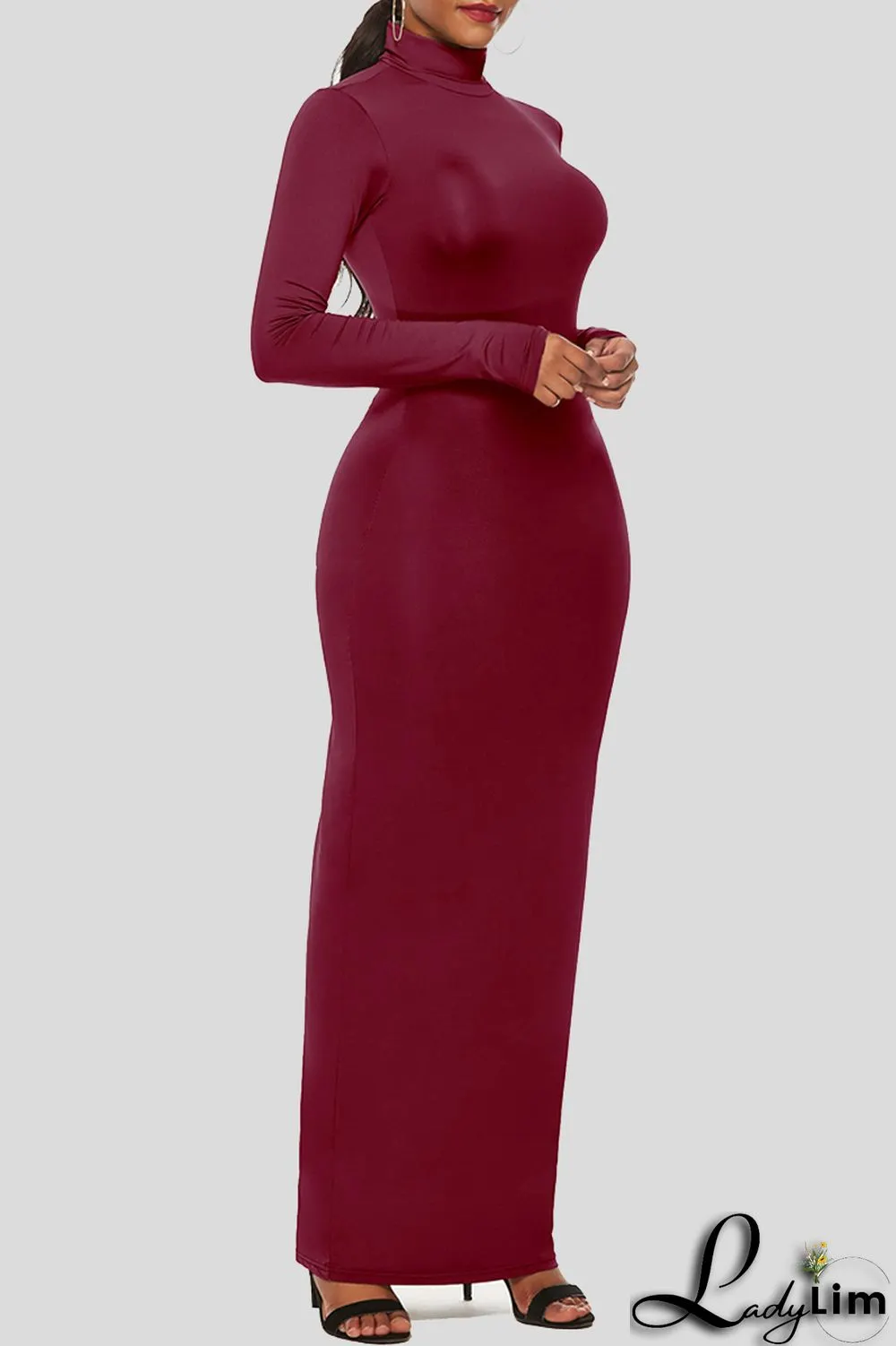 Black Fashion Casual Solid Basic Turtleneck Long Sleeve Dresses