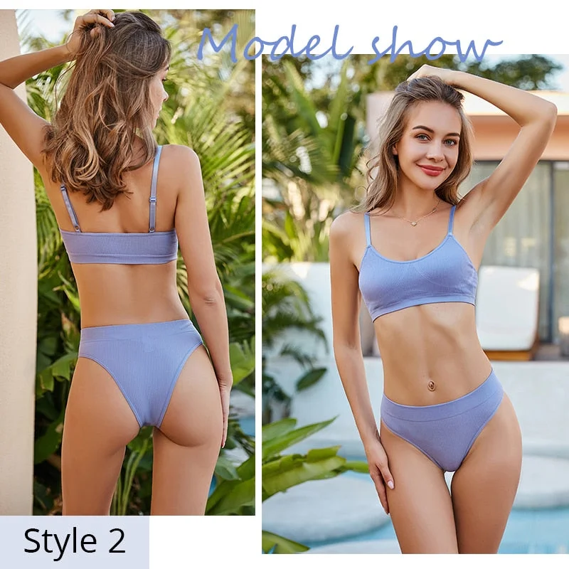 FINETOO Deep V Tops Panties Set Seamless Bralette Women M-XL Sexy Bra Set Backless Underwear Suit Girl Crop Top Underpants Set