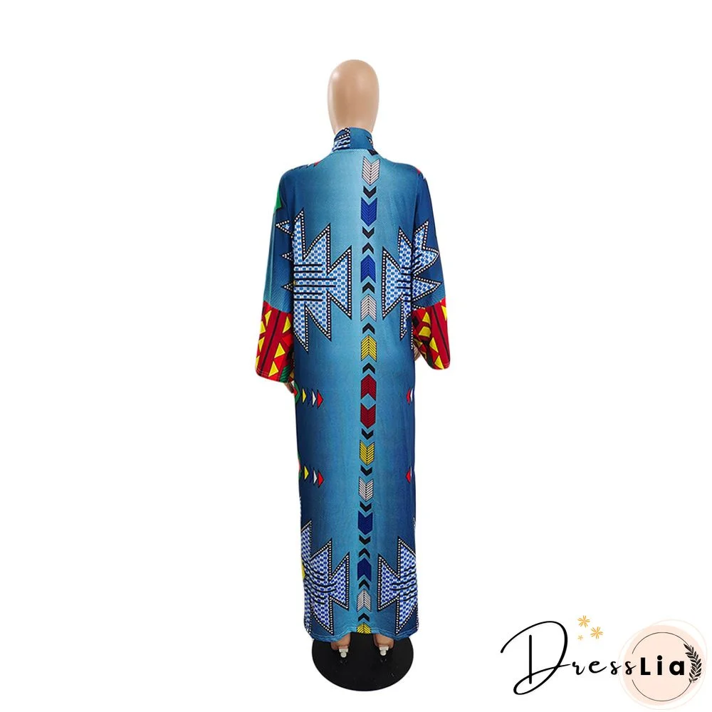 Printed Long Sleeve Open Front Long Cardigan Tops