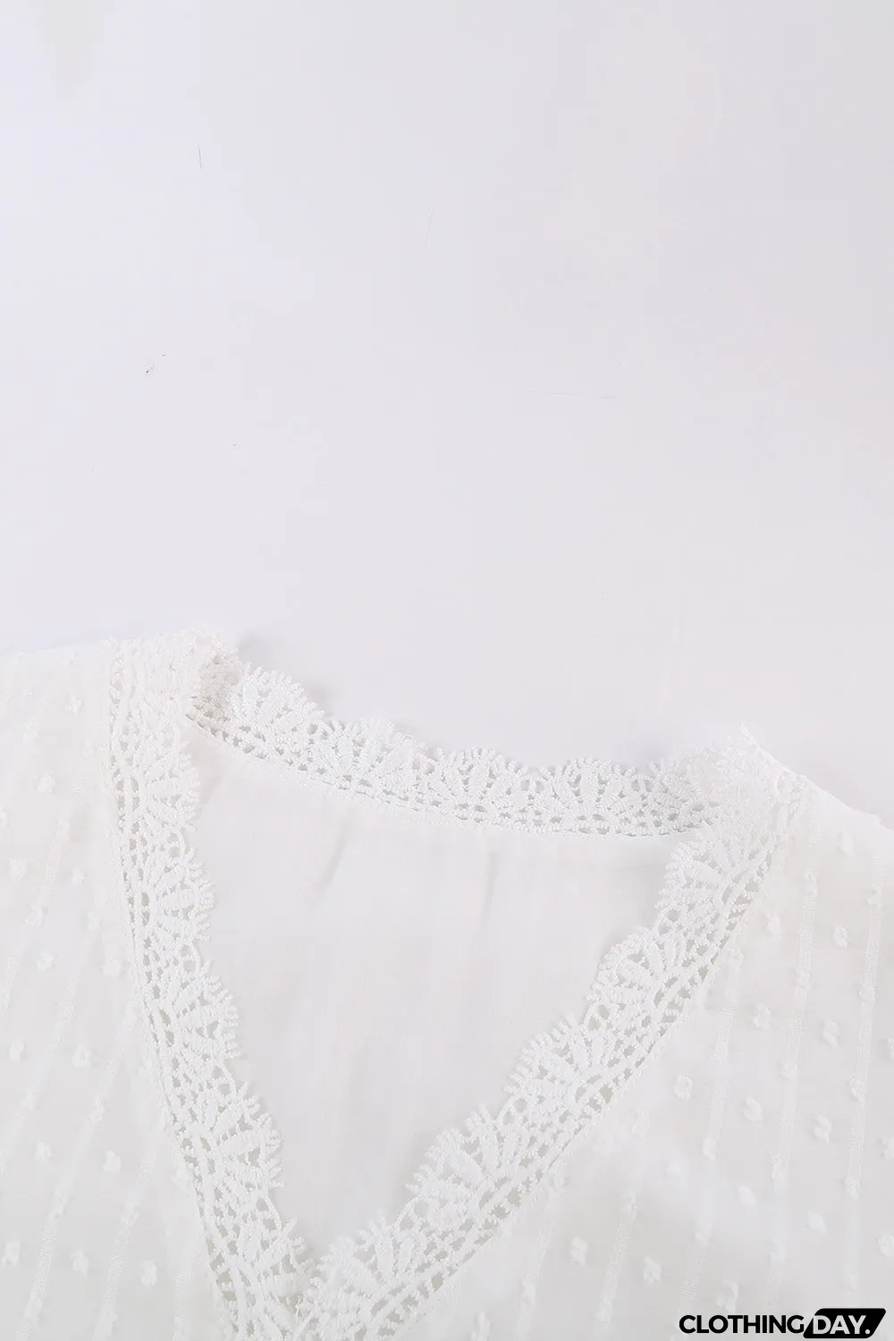 Elegant V-Neck Swiss Dot Lace Blouse