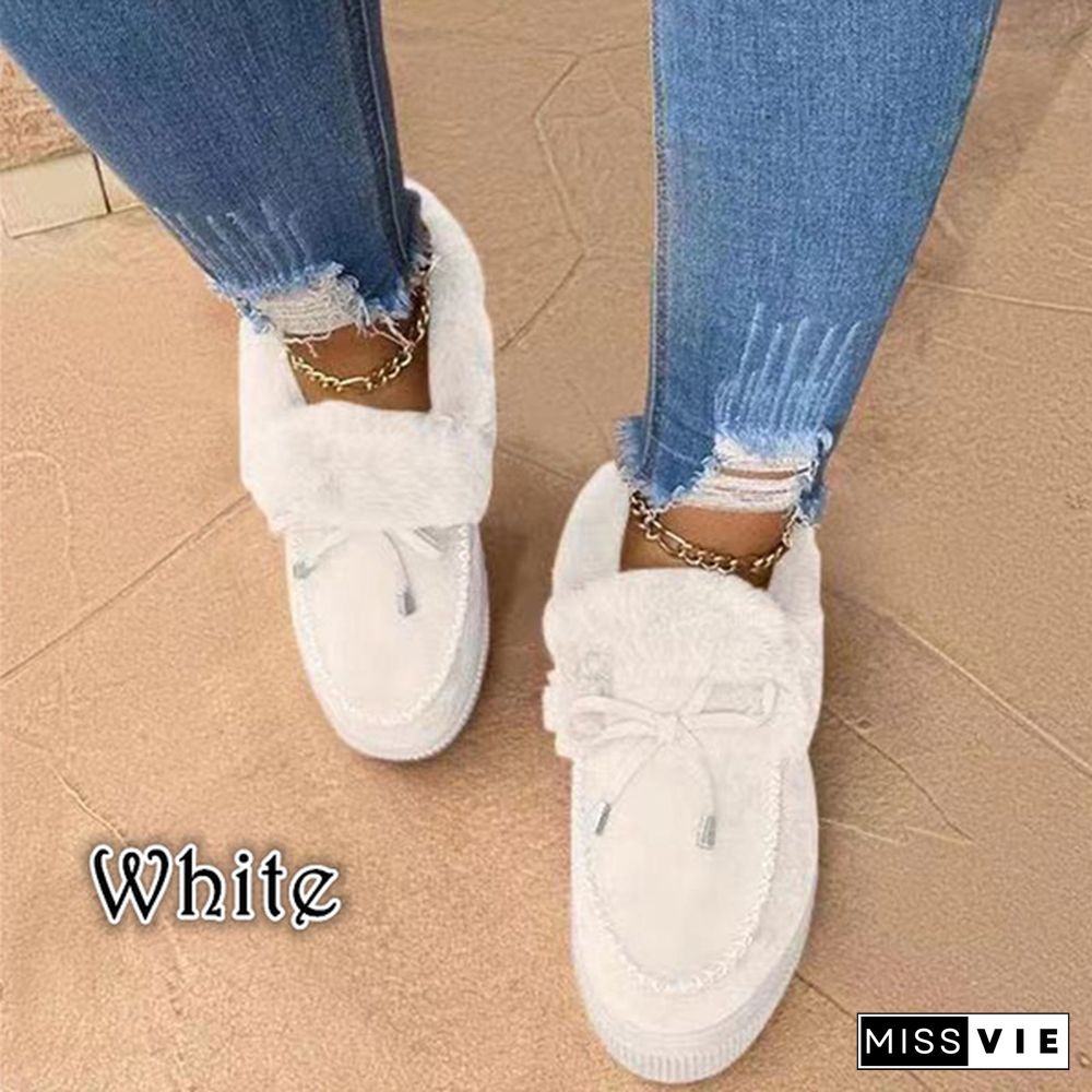 Winter Women Fashion Flat Shoes Suede Women Cute Soft Fur Padded Shoes Slip On Platform Ladies Casual Shoes