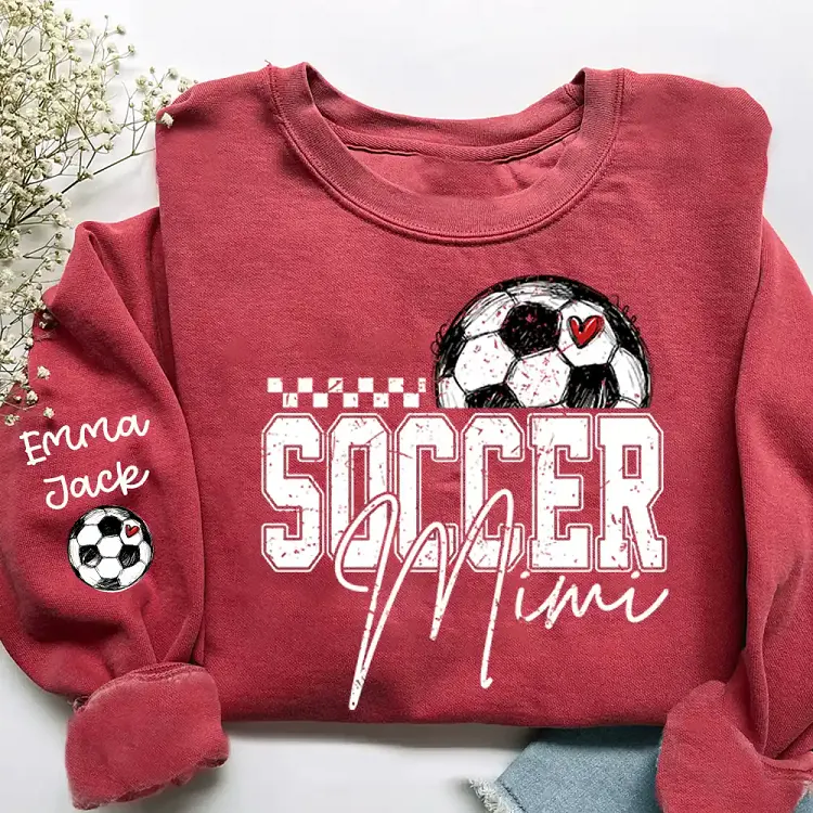 Soccer Mimi Sweatshirt Personalized with Grandkids Names, Soccer Ball Graphic Family Sweatshirt
