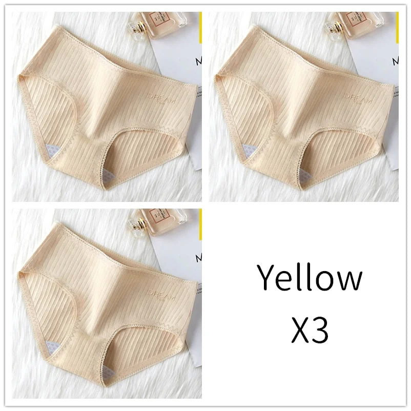 3Pcs Women Panties Lace Cotton Underwear Girls Mid Waist Briefs Lady Cute Sexy Lingerie Intimates Breathable Underpants Female