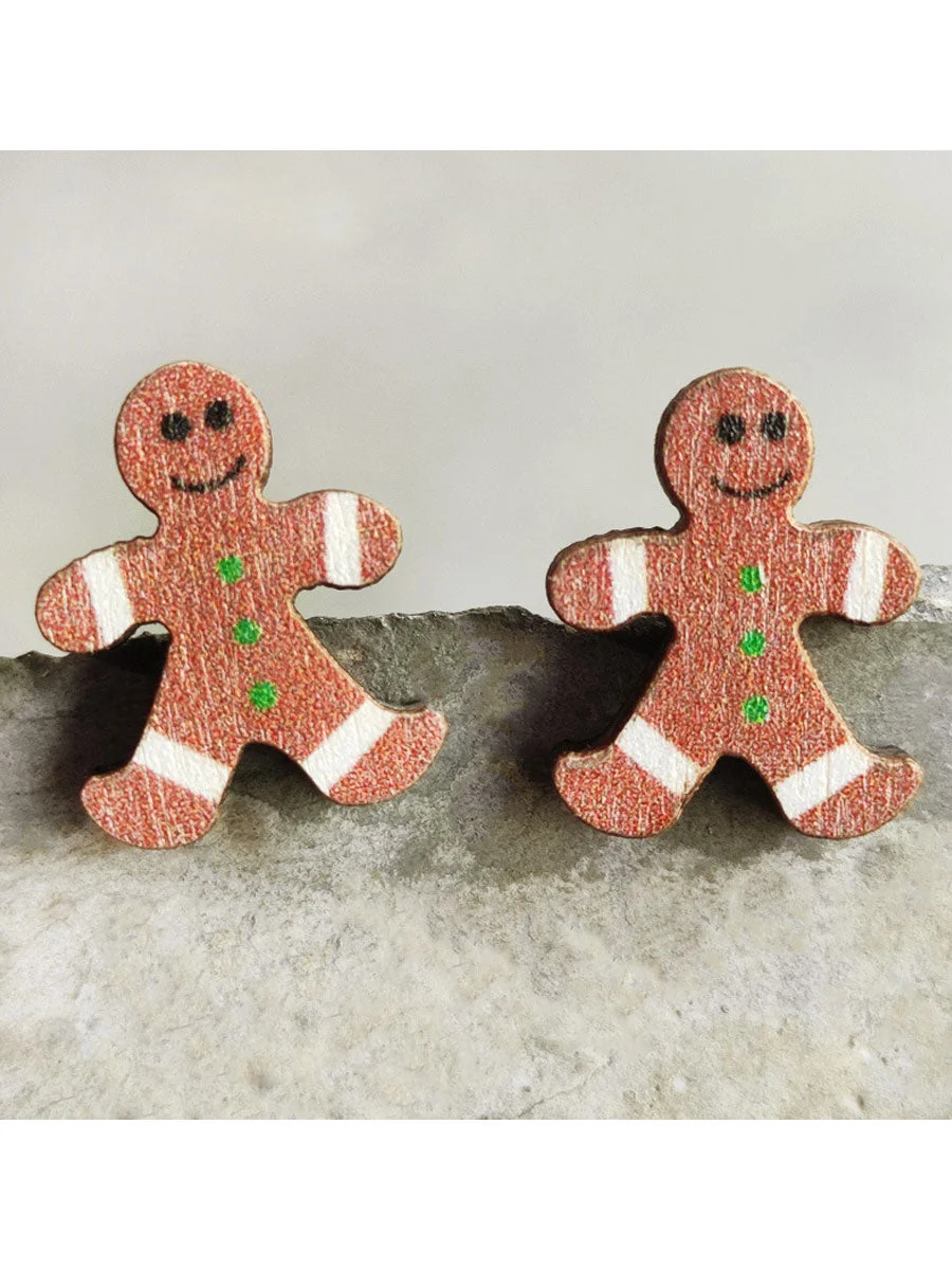 Christmas Cookie Wooden Earrings