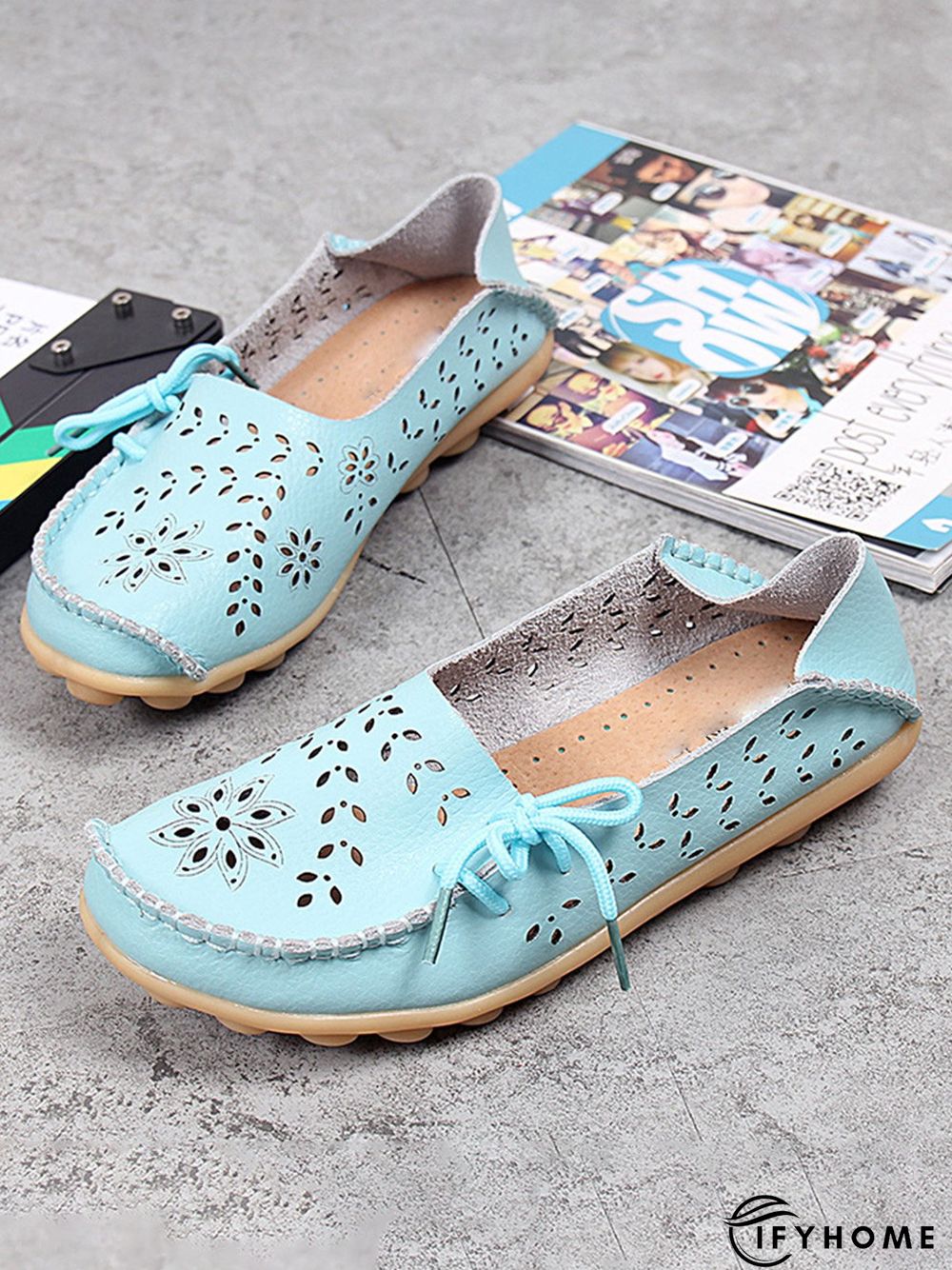 Cowhide Hollow Lace-up Portable Shoes | IFYHOME