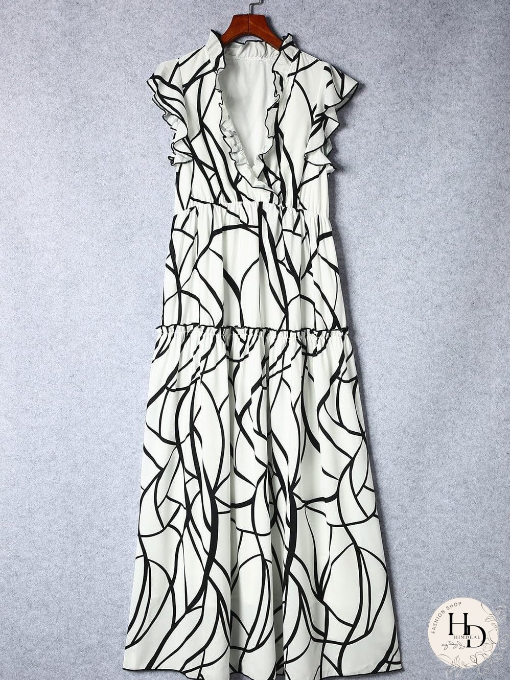 Tiered Maxi Dress with Abstract Faces