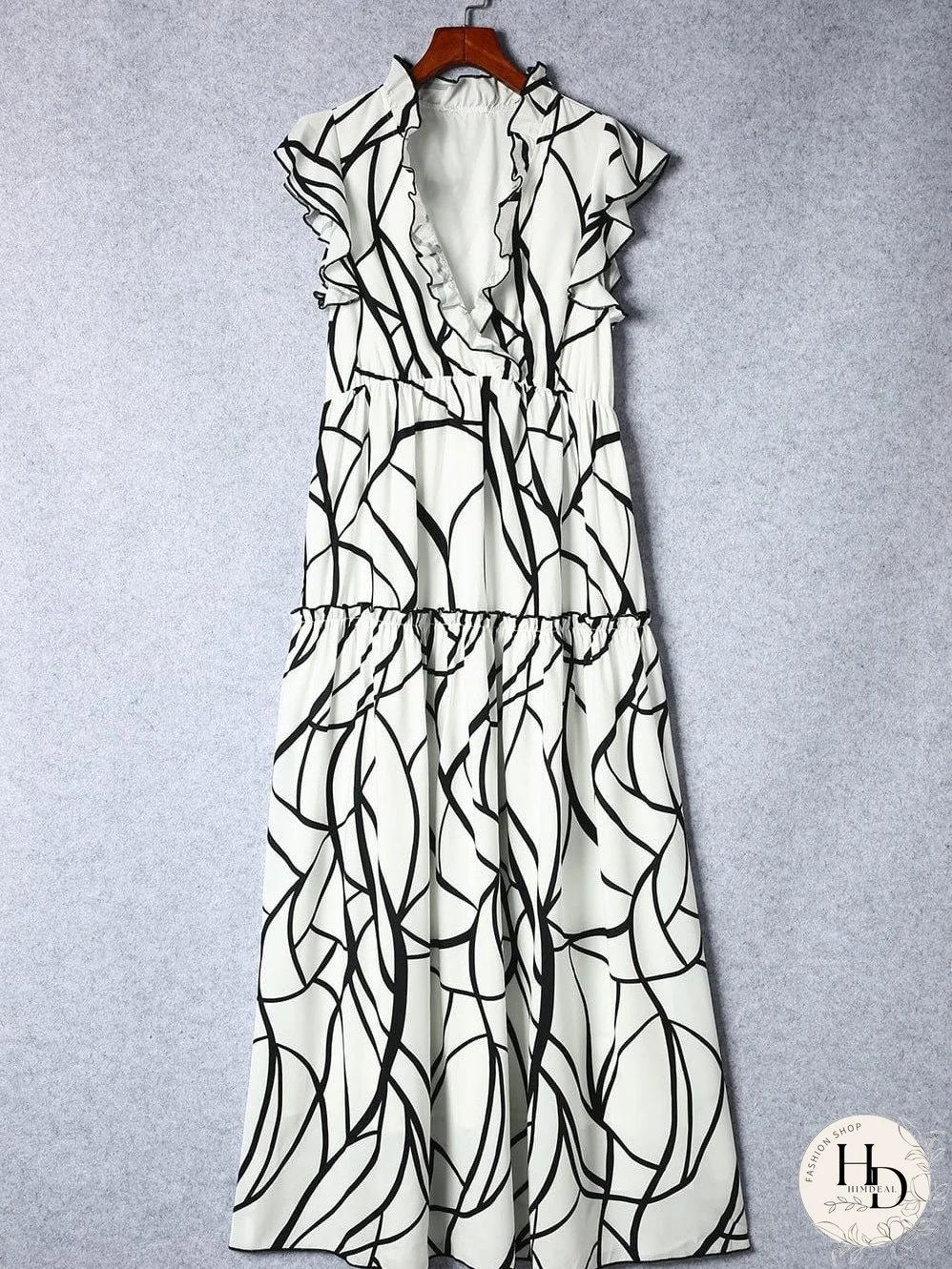 Tiered Maxi Dress with Abstract Faces
