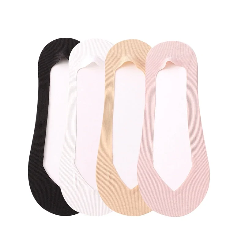 4 Pairs Fashion Women Summer Silicone Antiskid Ice Silk Boat Socks Invisible Low Cut Shallow Mouth Girls Breathable Sock