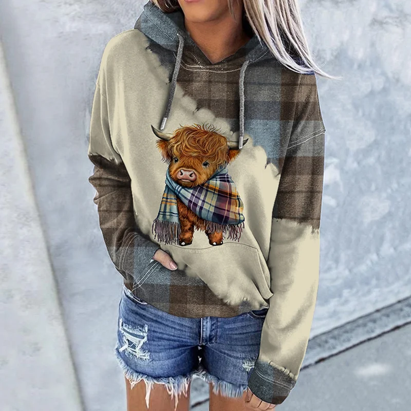 Vintage Scotland Highland Cow Casual Hoodie