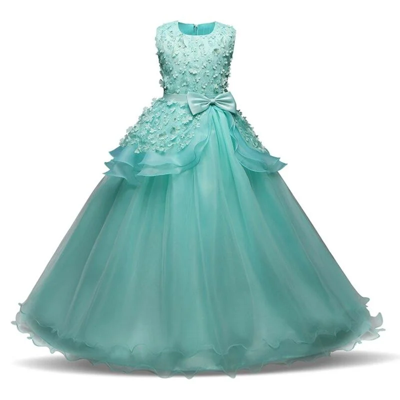 Kids Dresses For Girls Pageant Graduation Gown Clothes Girls Sleeveless Princess Wedding Party Dress Children's Flower Vestidos