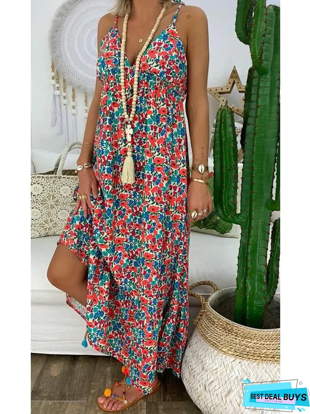 Women's Strap Dress Maxi Long Dress - Sleeveless Geometric Hot Loose Blue Red Light Blue