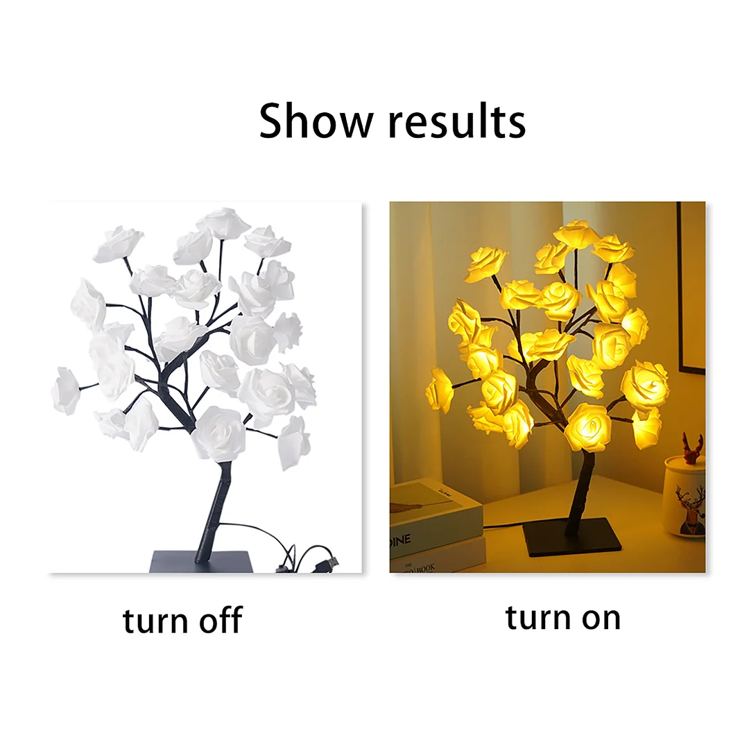 Table Flower Tree Rose Lamp Fairy Bonsai Tree Desk Light for Women (White)