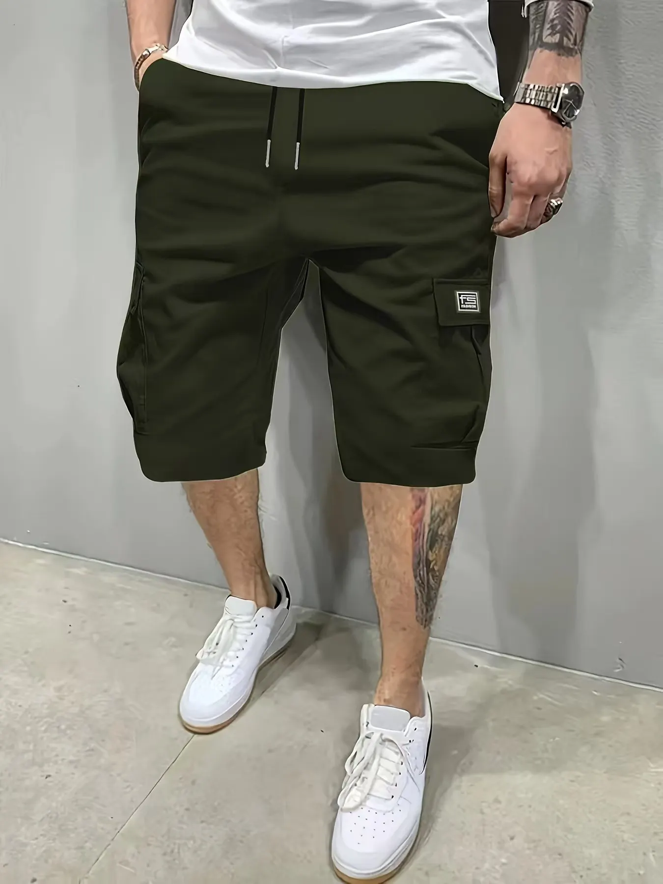 StreetFlex men's utility cargo shorts in army green