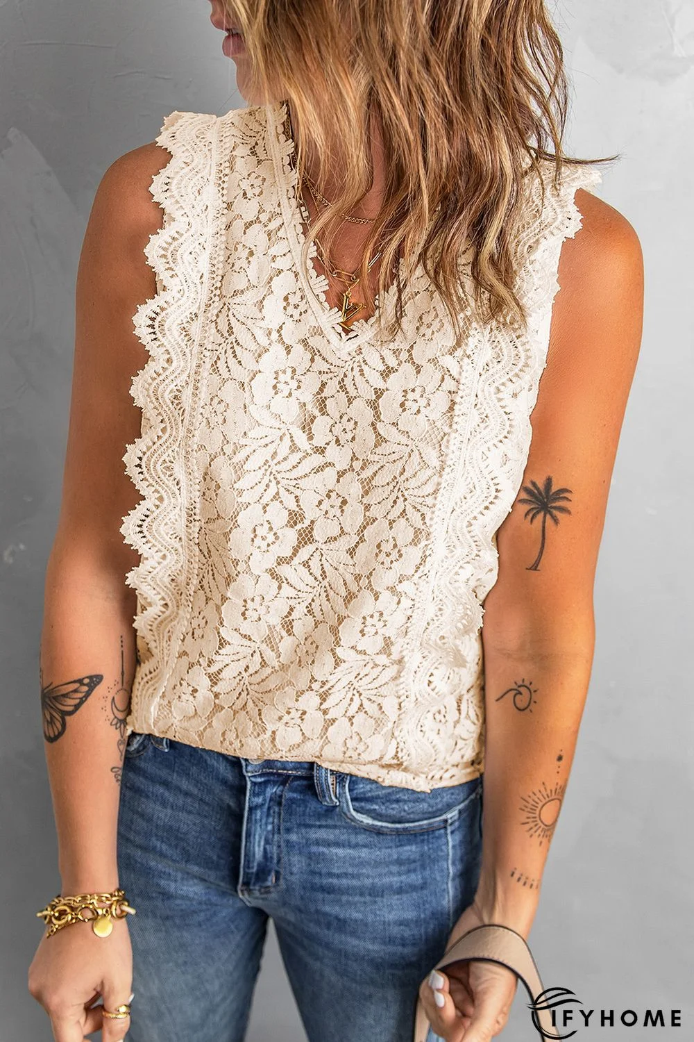 Lace V Neck Tank Top | IFYHOME