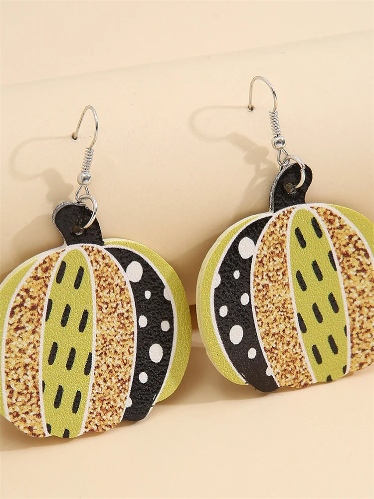 Leopard Sunflowers Pumpkin Leather Earrings