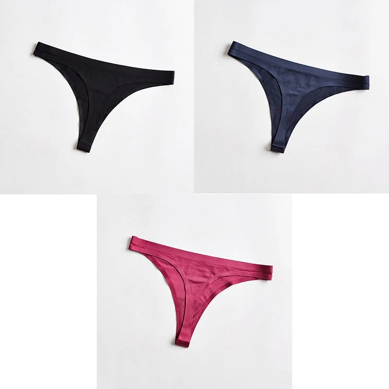 3pcs Woman Thongs Seamless Underwear For Women Sexy Sports Panty Female T-back G-string Underwear Ice Silk Ladies Underpants