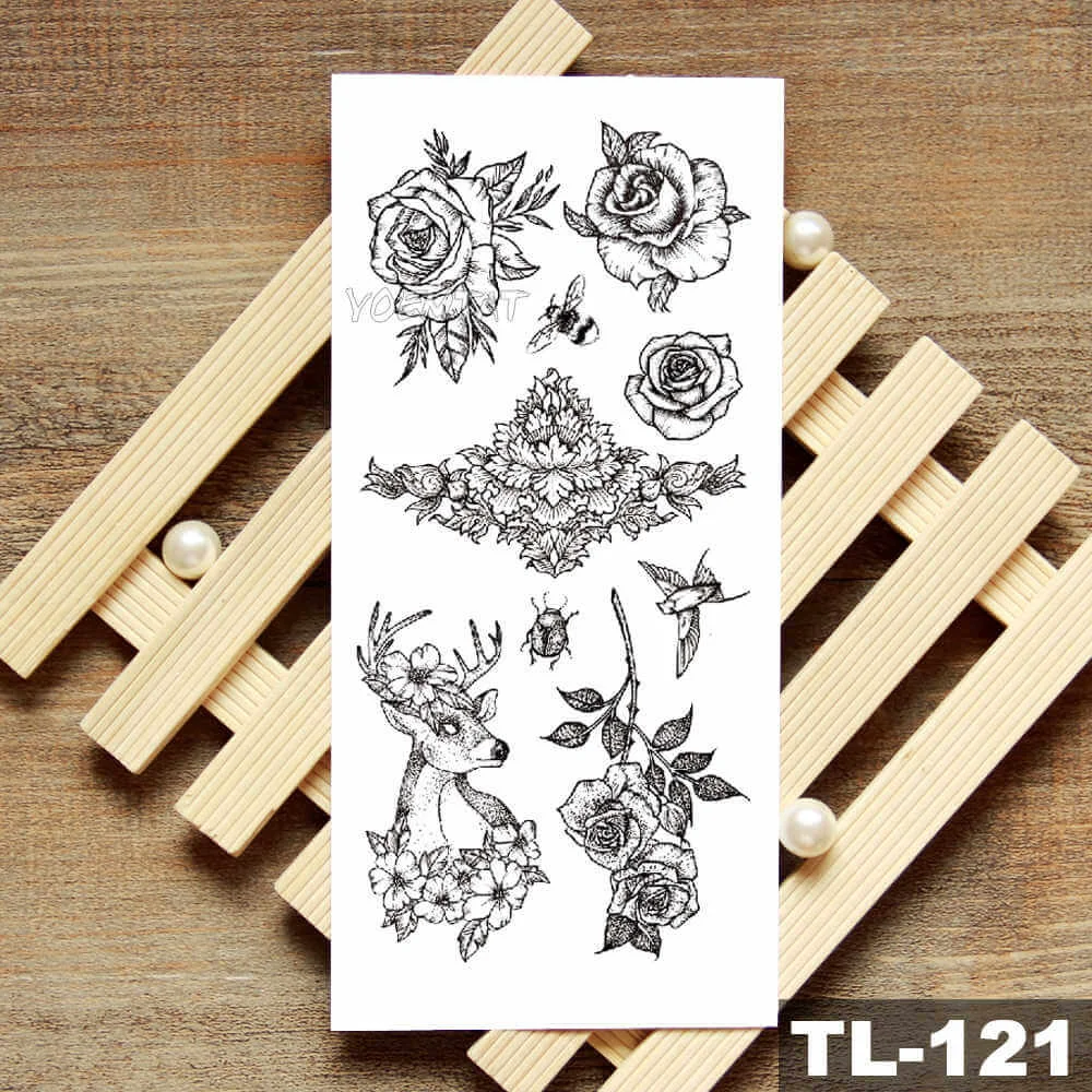 Minimal Line Rose Cornflower Waterproof Temporary Tattoo Sticker Totem Cello Flash Tattoos Body Art Fake Arm tatoo Women