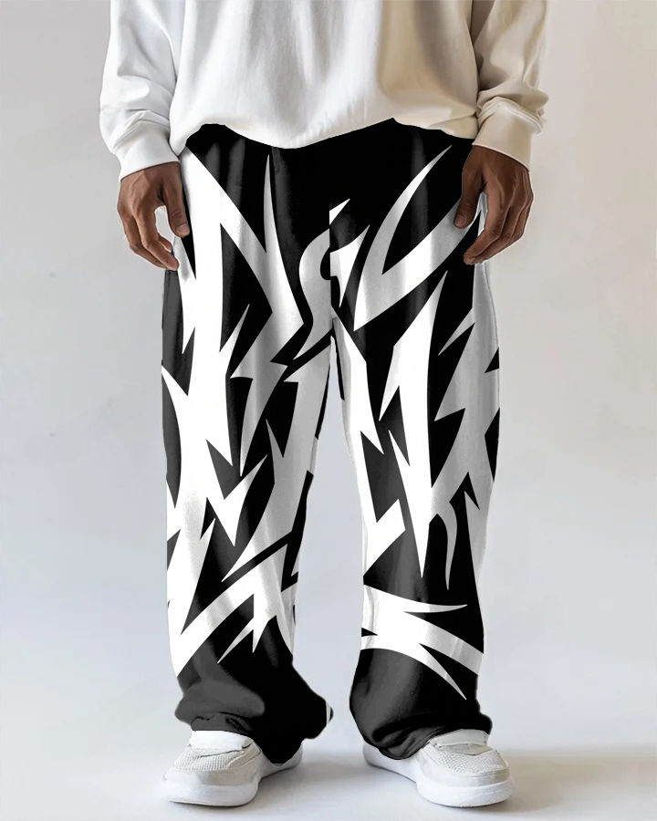 Big Men's Street Style Bold Lightning Printed Loose Casual Pocket Pants
