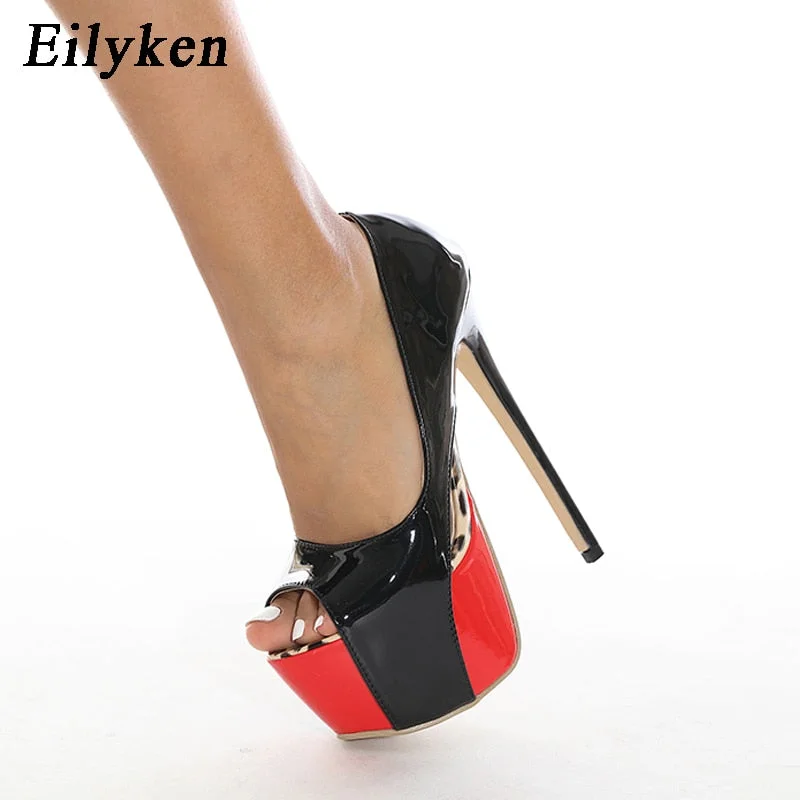 Eilyken 2022 New Fashion Black Red Platform Pumps Women Ultra High Stiletto Heels Peep Toe Party Wedding Stripper shoes