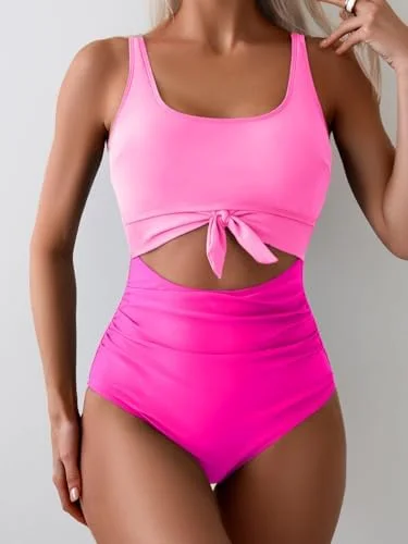 Women's One Piece Tummy Control Cut Out Tie Knot Swimsuit