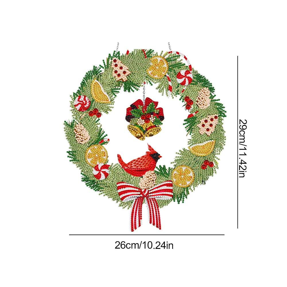 DIY Xmas Bird Bell Acrylic Single Side Special Shaped Diamond Painting Wreath Ornament with LED Light