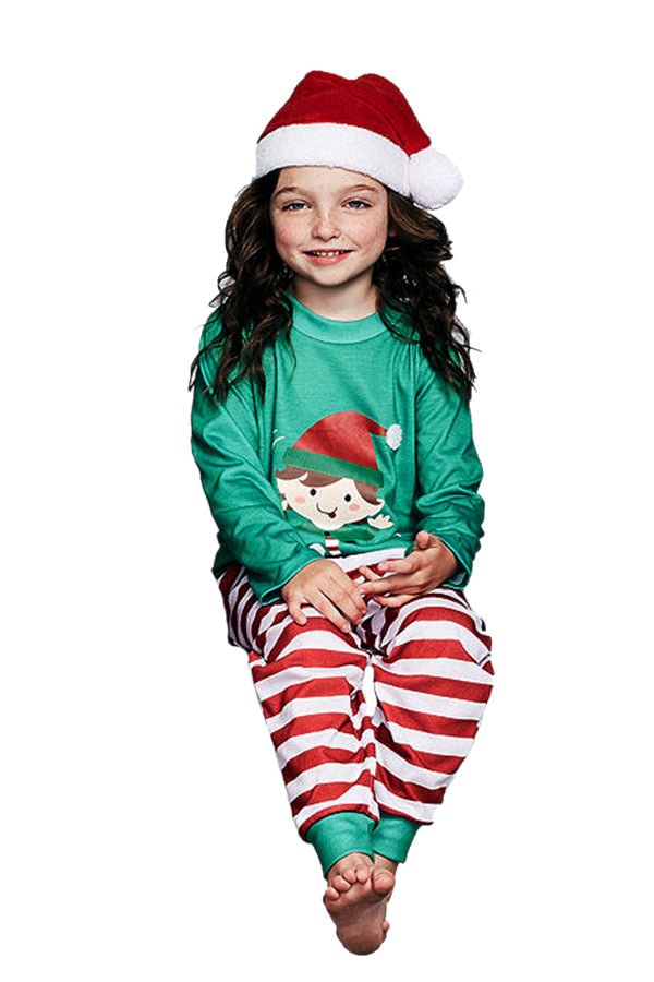 Kids Santa Stripe Printed Christmas Family Pajama Set Light Green-elleschic