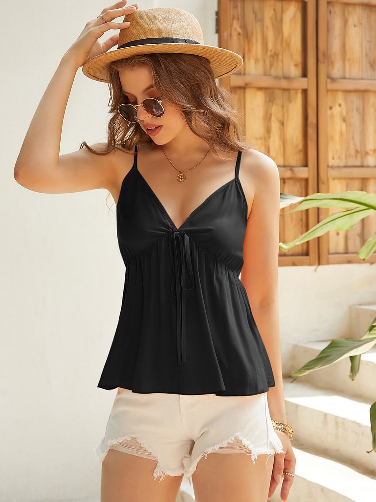 Solid Color Shirred Back Sleeveless Spaghetti Cami - Shop Trendy Women's Clothing | LoverChic