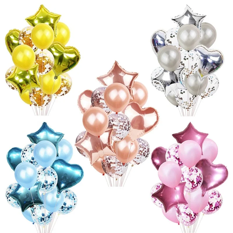 14Pcs Multi Confetti Balloon Happy Birthday Party Balloons Rose Gold Helium Ballons Boy Girl Baby Shower Party Supplies