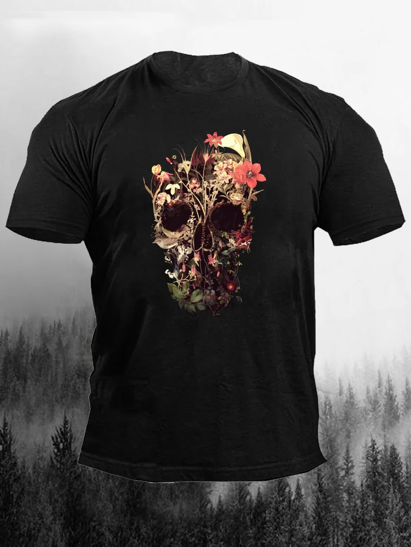 Flower Skull Printed Men's T-Shirt in  mildstyles