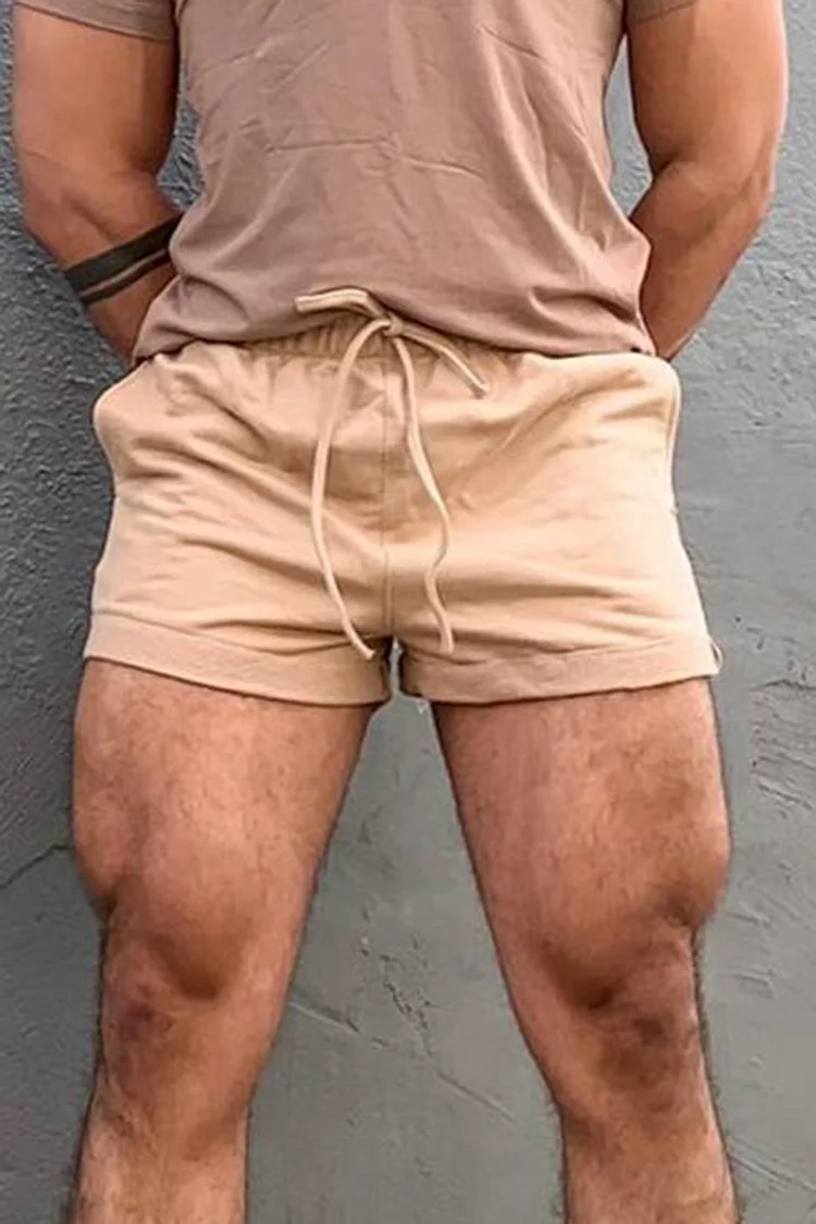 Men's Casual Drawstring Pocket Stretchy Slim Fit Khaki Shorts