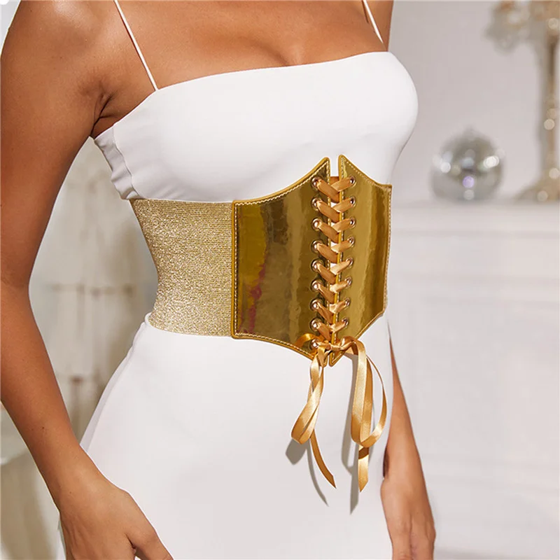 Women's Elastic Gold Corset Wide Belt Waist Strap Coat Decorative Girdle