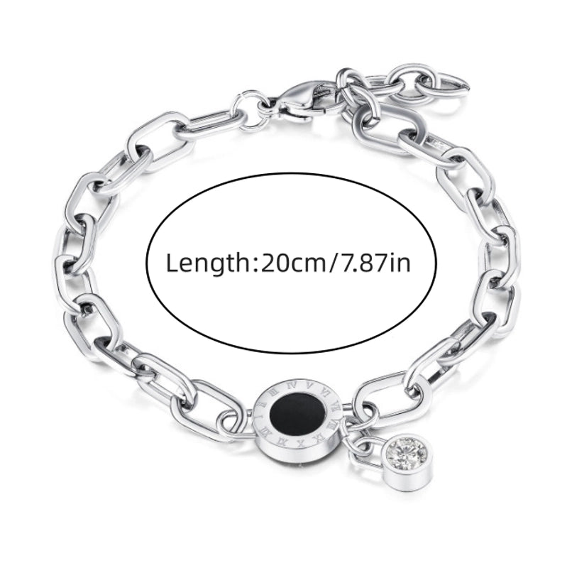 Casual Minimalist Devil's Eye Heart Shape Roman Numeral Titanium Steel Plating Inlay 18k Gold Plated Shell Zircon Bracelets