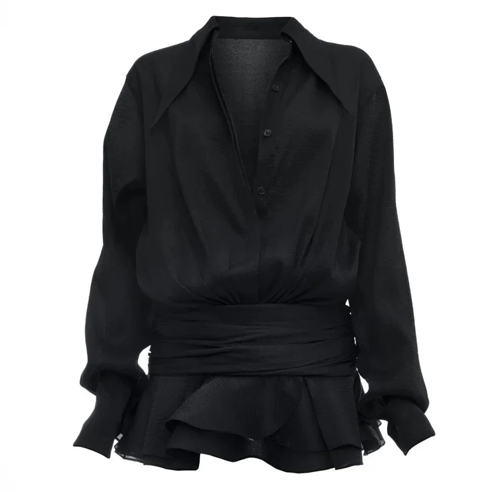 Toloer Shirt Lose Long Sleeve Frill Micro Mini Dress-Outfit Ideas