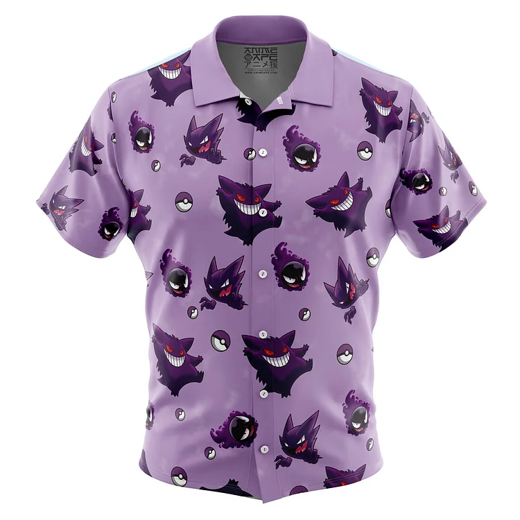 Gengar Pattern Pokemon Button Up Hawaiian Shirt