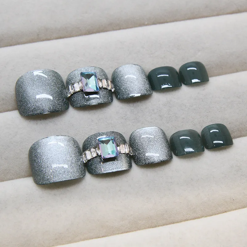 Churchf Churchf Flashing Cat Eye Nail Piece Wearing Armor Removable Toenail Piece Not Dark Green Fingernail Patch 24 Pieces