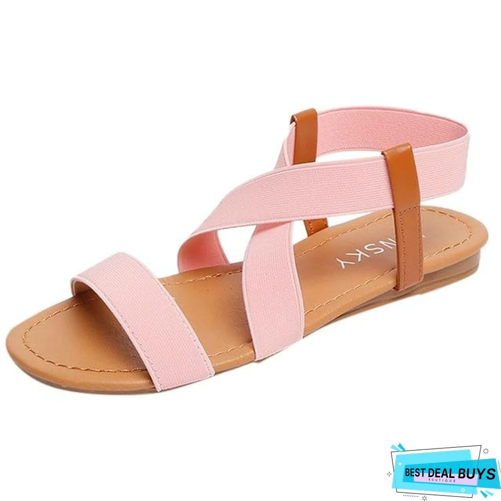 Women's Low Heel Flats Sandals Anti Skidding Peep-Toe Beach Sandals