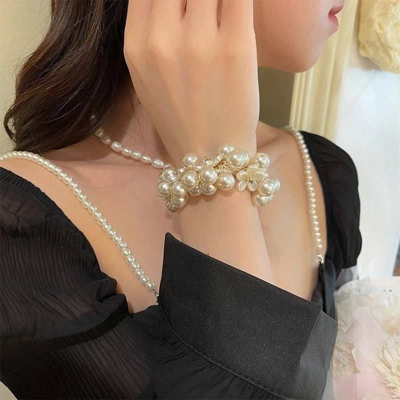 Women’s Sweet Geometric Artificial Pearl Beaded Inlay Rhinestones Hair Tie