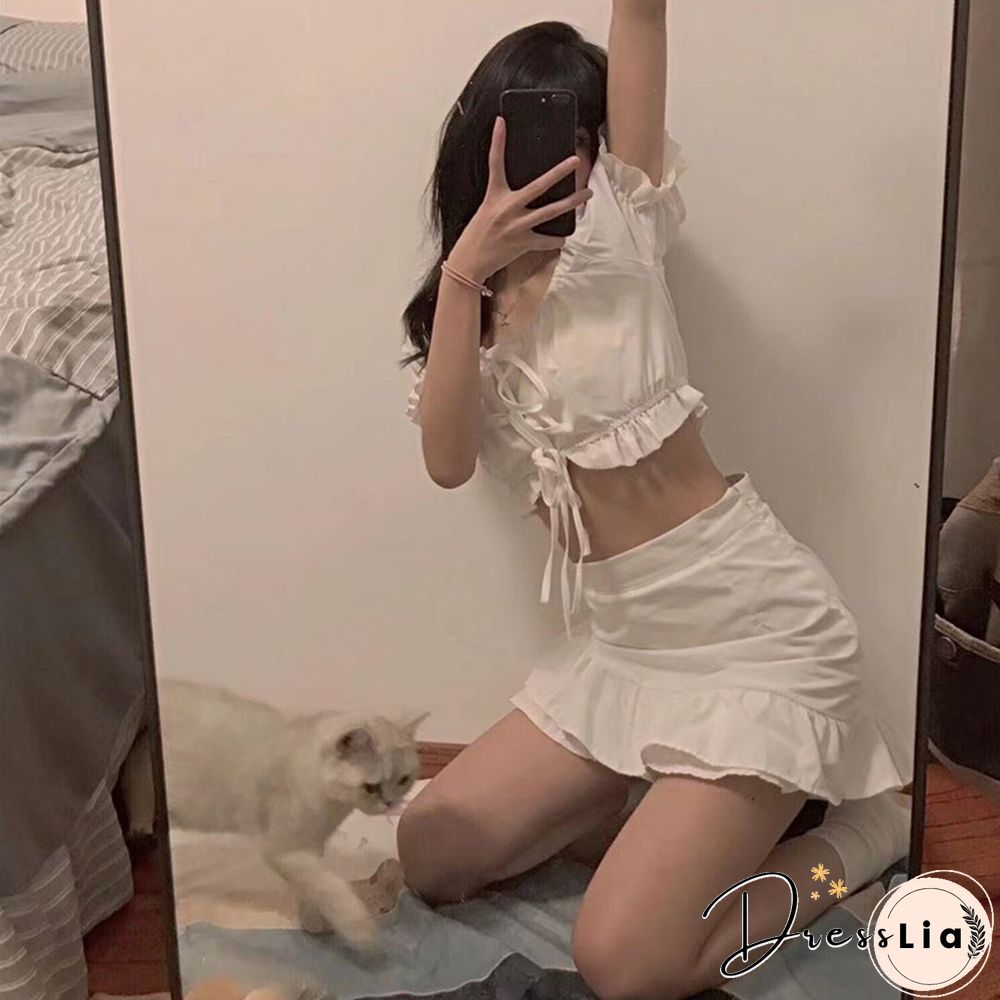 Summer Sets Women Chic Crop Top Basic Empire All-match Bottom College Daily Ulzzang Lovely Female Outfits Casual Party Holiday