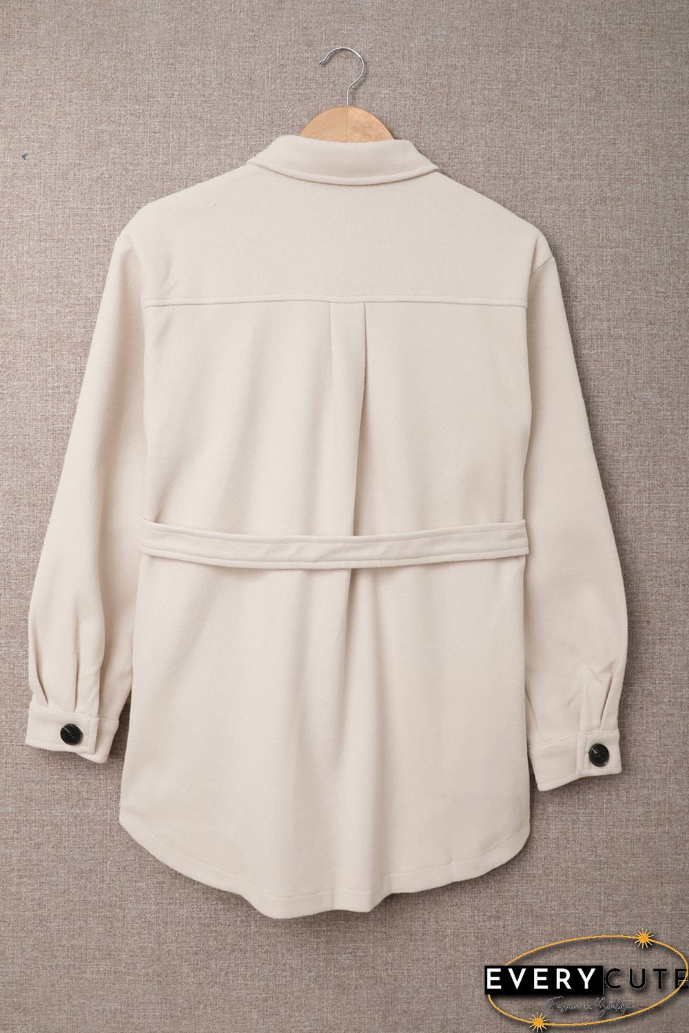 Khaki Lapel Button-Down Coat with Chest Pockets