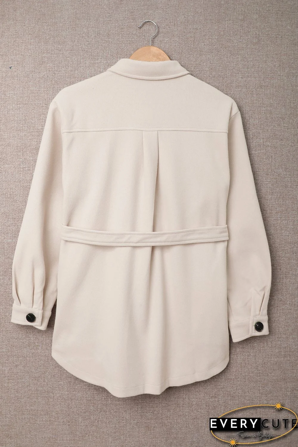 Khaki Lapel Button-Down Coat with Chest Pockets