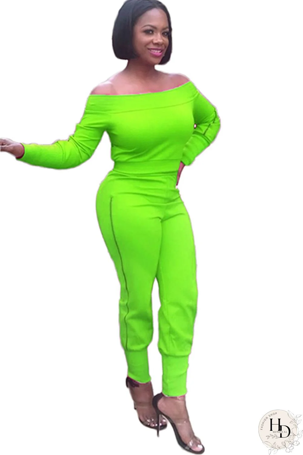 Green Sexy Two Piece Suits Solid pencil Long Sleeve