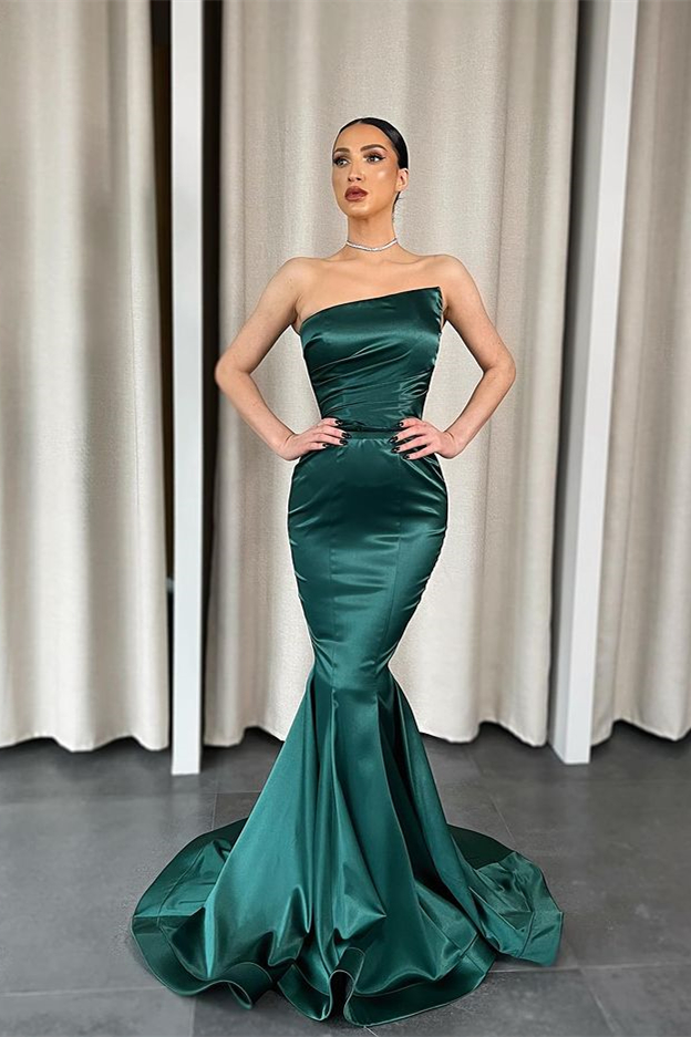 Bellasprom Dark Green Mermaid Long Evening Dress Strapless Bellasprom