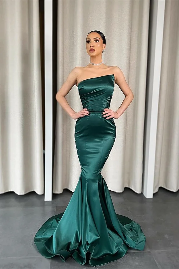 Luluslly Dark Green Strapless Mermaid Long Evening Dress