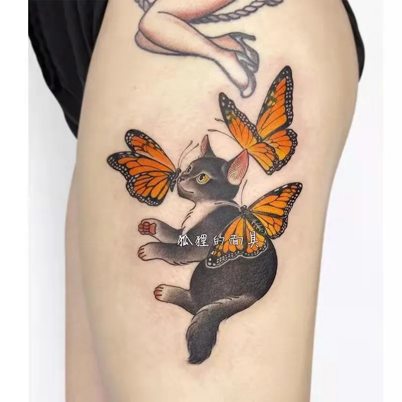 Tatoo Waterproof Cat Japanese Cute Pet Arm Semi Permanent Tattoo Cat Animal Funny Tattoo Sticker Temporary Tattoos for Men Women