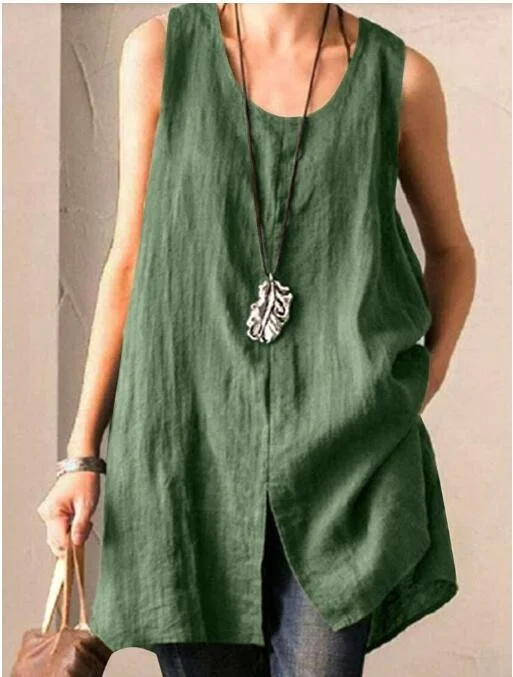 Linen Short-sleeved Blouse With A Round Neck