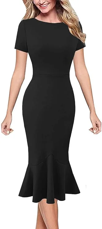 Womens Elegant Vintage Cocktail Party Mermaid Midi Mid-Calf Sweetheart Dress