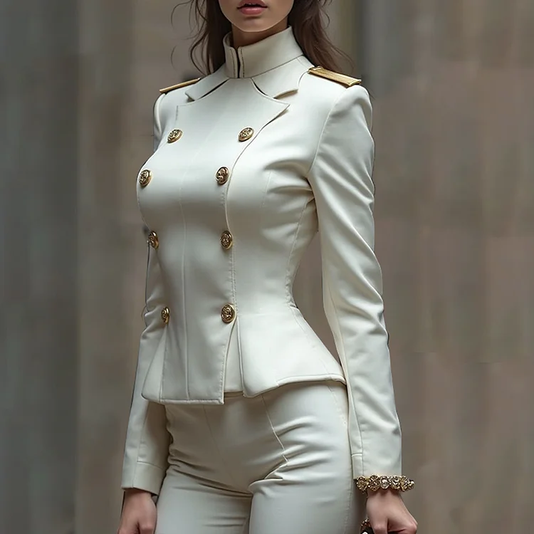 Formal High Neck Double Breasted Epaulet Jacket