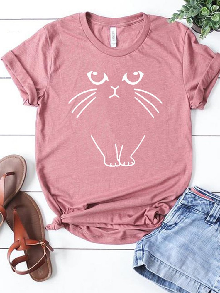Bestdealfriday Casual Loose T-Shirt Cat Printed Short Sleeve Tops