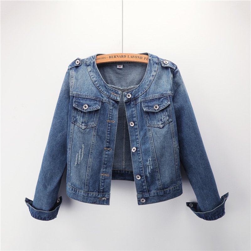 Jacket Korean Style Neck Short Top Large Size Denim For Women Coats